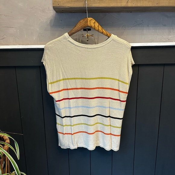 Knit Cap Sleeved Beige Multi Color Striped Top size XL - Picture 3 of 13
